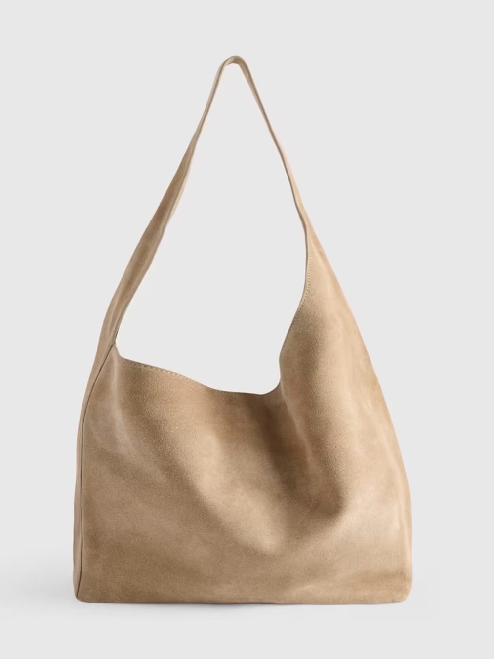 Quince Large Suede Shoulder Bag in Beige/Tan
